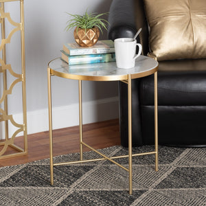Baxton Studio Baxton Studio Maddock Luxurious Gold Metal End Table with Unique Marble Top for Modern Spaces H01-102776 Metal/Marble Side Table