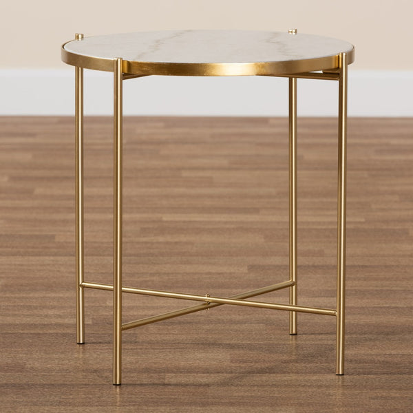 Baxton Studio Baxton Studio Maddock Luxurious Gold Metal End Table with Unique Marble Top for Modern Spaces H01-102776 Metal/Marble Side Table