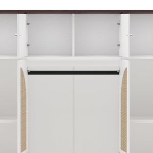 English Elm 70.87"tall Rattan Door Armoire Freestanding Wardrobe with Adjustable Shelves Hanging Rod White W757S00055