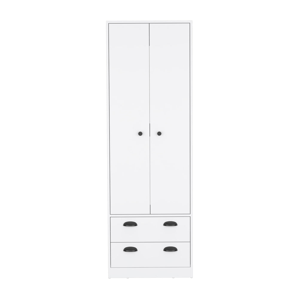 English Elm St Monans White Armoire with Double Doors, Hanging Rod & 2 Spacious Drawers for Bedroom Storage B070S00234