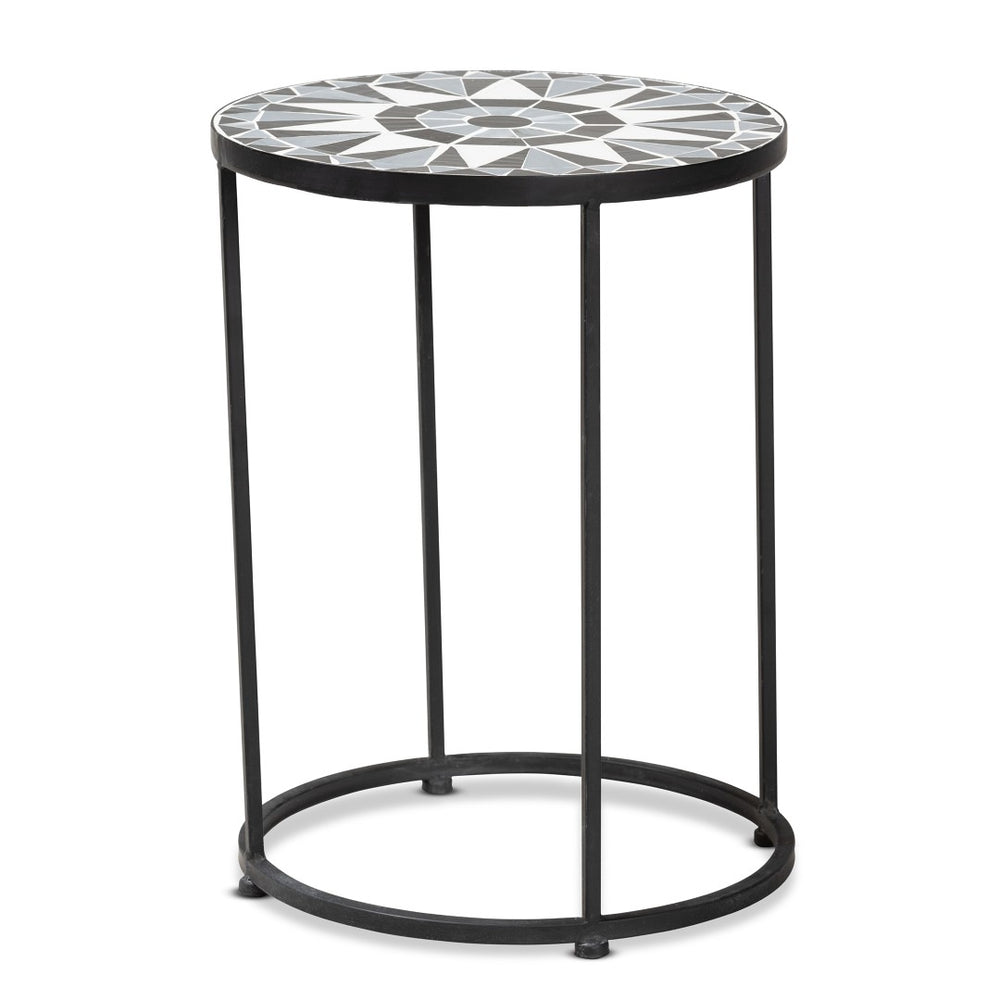 Baxton Studio Baxton Kaden Outdoor Side Table - Modern Multi-Colored Glass Mosaic & Black Metal Accent Design H01-104348 Mosaic Side Table