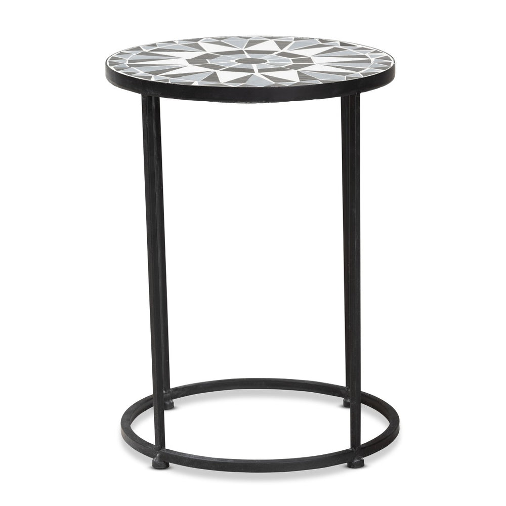 Baxton Studio Baxton Kaden Outdoor Side Table - Modern Multi-Colored Glass Mosaic & Black Metal Accent Design H01-104348 Mosaic Side Table