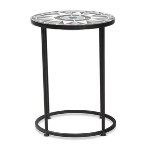Baxton Studio Baxton Kaden Outdoor Side Table - Modern Multi-Colored Glass Mosaic & Black Metal Accent Design H01-104348 Mosaic Side Table