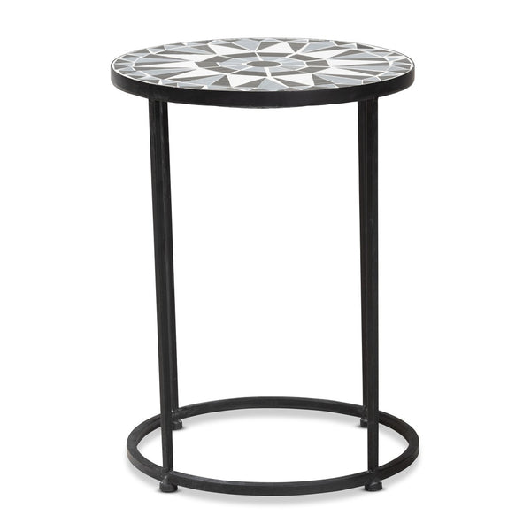 Baxton Studio Baxton Kaden Outdoor Side Table - Modern Multi-Colored Glass Mosaic & Black Metal Accent Design H01-104348 Mosaic Side Table
