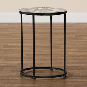 Baxton Studio Baxton Kaden Outdoor Side Table - Modern Multi-Colored Glass Mosaic & Black Metal Accent Design H01-104348 Mosaic Side Table