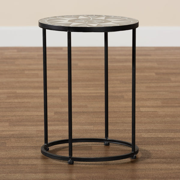 Baxton Studio Baxton Kaden Outdoor Side Table - Modern Multi-Colored Glass Mosaic & Black Metal Accent Design H01-104348 Mosaic Side Table
