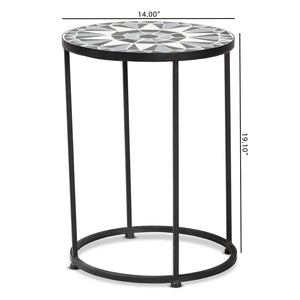 Baxton Studio Baxton Kaden Outdoor Side Table - Modern Multi-Colored Glass Mosaic & Black Metal Accent Design H01-104348 Mosaic Side Table