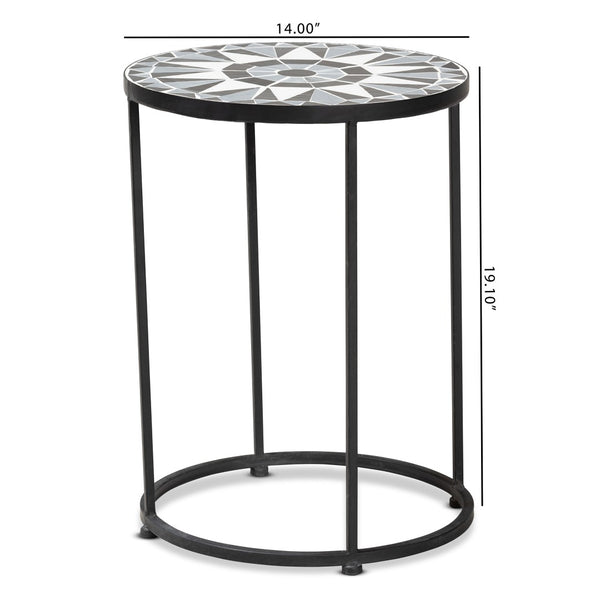 Baxton Studio Baxton Kaden Outdoor Side Table - Modern Multi-Colored Glass Mosaic & Black Metal Accent Design H01-104348 Mosaic Side Table