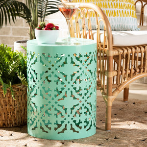 Baxton Studio Baxton Studio Jamila Stylish Modern Metal Outdoor Side Table with Geometric Cut-Out Design Aqua H01-104258 Aqua Metal Side Table