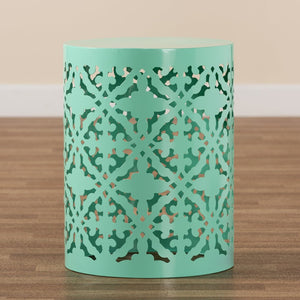 Baxton Studio Baxton Studio Jamila Stylish Modern Metal Outdoor Side Table with Geometric Cut-Out Design Aqua H01-104258 Aqua Metal Side Table
