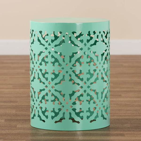 Baxton Studio Baxton Studio Jamila Stylish Modern Metal Outdoor Side Table with Geometric Cut-Out Design Aqua H01-104258 Aqua Metal Side Table