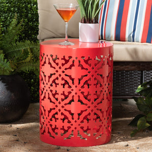 Baxton Studio Baxton Studio Jamila Stylish Modern Metal Outdoor Side Table with Geometric Cut-Out Design Red H01-104258 Red Metal Side Table
