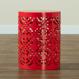 Baxton Studio Baxton Studio Jamila Stylish Modern Metal Outdoor Side Table with Geometric Cut-Out Design Red H01-104258 Red Metal Side Table