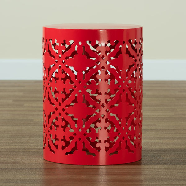 Baxton Studio Baxton Studio Jamila Stylish Modern Metal Outdoor Side Table with Geometric Cut-Out Design Red H01-104258 Red Metal Side Table
