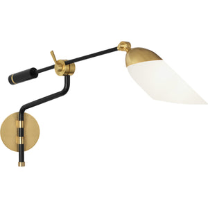 Robert Abbey Ferdinand Wall Swinger Matte Black Painted Finish w/ Modern Brass Accent Cased White Glass