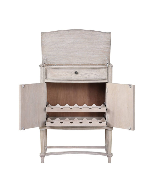 English Elm Vintage Bone White Wine Cabinet with Lift Top Serving Surface and Cabriole Legs B062P215514