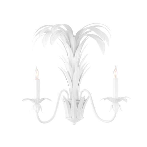 Wildwood Fontana Antique White 2-Arm Tole Sconce With Fountain Motif — Classic Ambient Lighting For Hallways 12134