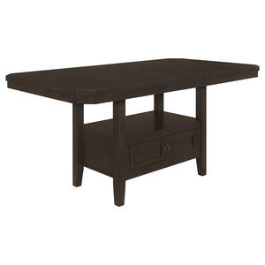 English Elm Prentiss Cappuccino 78" Extension Counter Dining Table with Built-In Storage, Sleek Rectangular Design and Versatile Entertaining Surface B062S00877