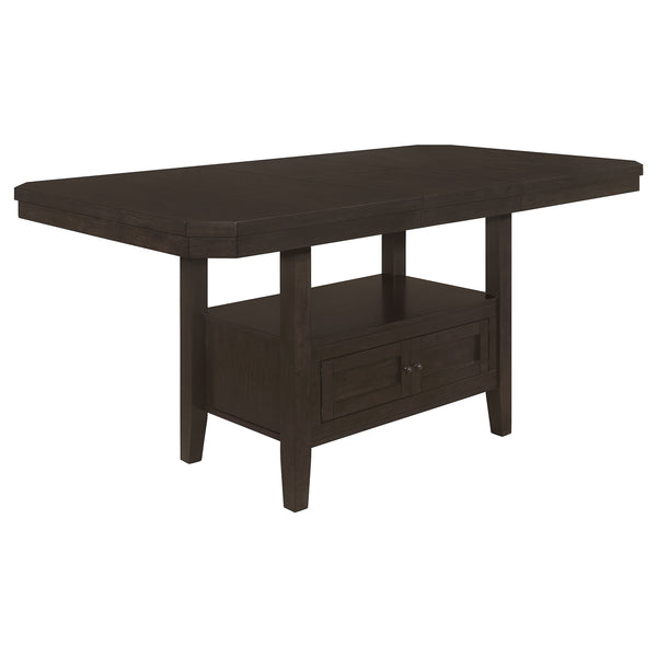 English Elm Prentiss Cappuccino 78" Extension Counter Dining Table with Built-In Storage, Sleek Rectangular Design and Versatile Entertaining Surface B062S00877