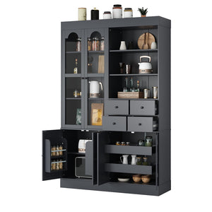 English Elm Topmax Shaker Buffet Hutch with Glass Doors Drawers and Pull-out Trays Gray SP000092AAE