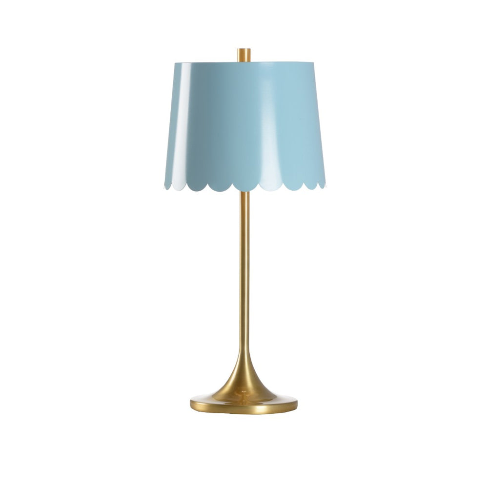 Wildwood Mirasol Lamp With Brushed Brass Stem And Scalloped Tole Shade—Warm Gold Interior, Versatile Accent Lighting Blue 12137