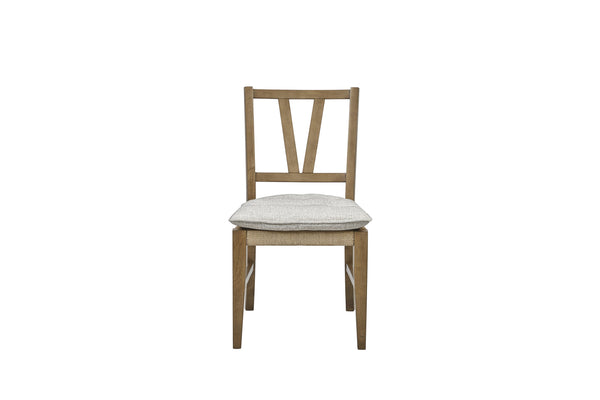 English Elm Slat Slat Back Chair with Cashew Hickory Veneer, Rattan Seat and Removable Tie-On Cushion Set of 2 Almond 39.75 L x 26.5 W x 14.75 H B2699P383812