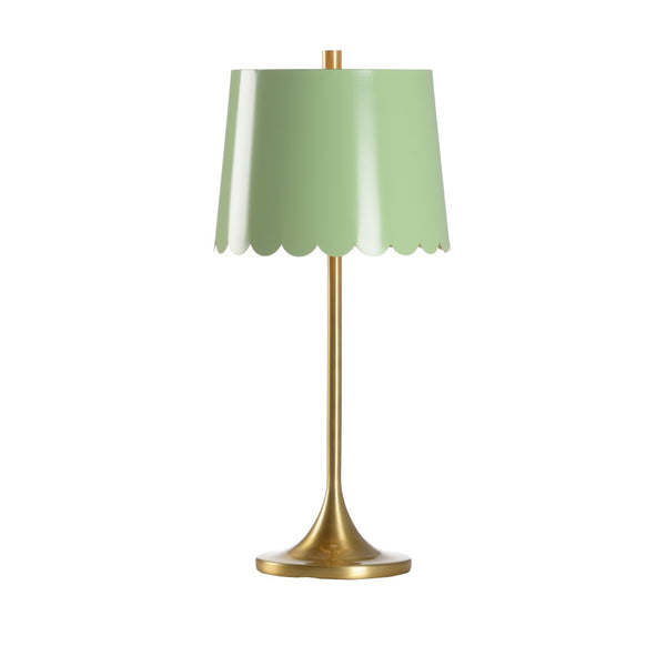 Wildwood Mirasol Lamp — Polished Brass Stem With Scalloped Tole Shade And Gold Interior For Warm Accent Lighting Green 12138