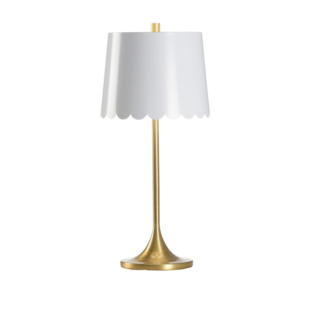 Wildwood Mirasol Lamp White — 27" Brushed Brass Scalloped Tole Shade, Gold Interior For Warm Ambient Glow 12139