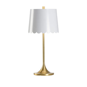 Wildwood Mirasol Lamp White — 27" Brushed Brass Scalloped Tole Shade, Gold Interior For Warm Ambient Glow 12139
