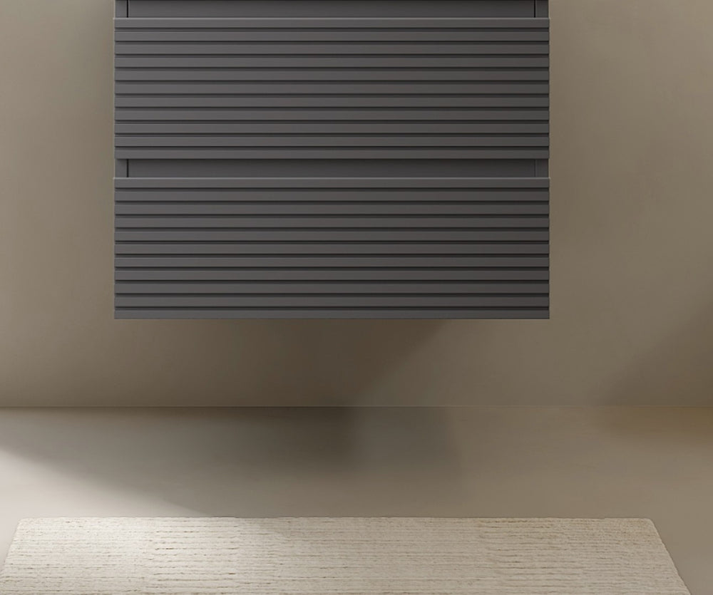 English Elm Veno Floating Wall Mounted Bathroom Vanity Cabinet Plywood Two Drawer Matte Gray W2615P200078