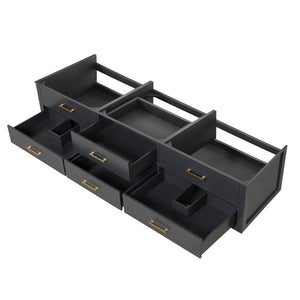 English Elm Black Double Bath Vanity 84" W x 22" D — Midcentury Wallhung Double Sink, Soft-Close Drawers, Fully Assembled B2731P258133