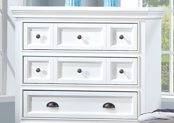 English Elm Transitional Solid Wood Chest with Five Smooth Glide Drawers, Felt-Lined Top, Timeless Design White 39 L x 21 W x 56 H B2741P369372