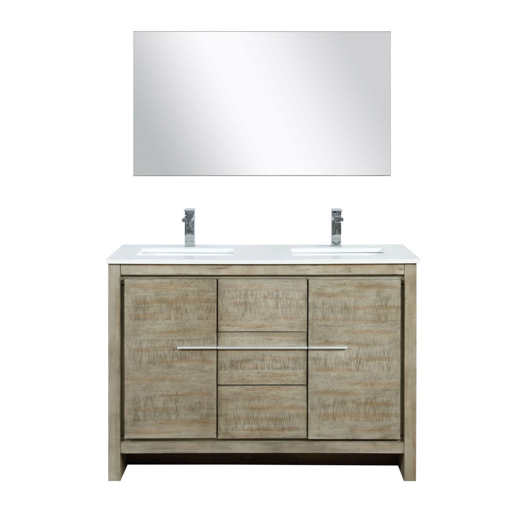 English Elm Rustic Acacia Double Bath Vanity With White Quartz Top, Chrome Faucet, And 43-Inch Mirror Included B2731S01680-GIGA