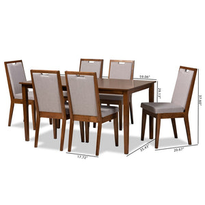 Baxton Studio Baxton Studio Rosa Modern 7-Piece Dining Set - Grey Fabric Upholstered Chairs & Walnut Table Elegance Rosa-Grey/Walnut-7PC Dining Set