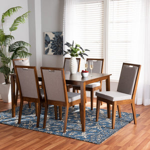 Baxton Studio Baxton Studio Rosa Modern 7-Piece Dining Set - Grey Fabric Upholstered Chairs & Walnut Table Elegance Rosa-Grey/Walnut-7PC Dining Set