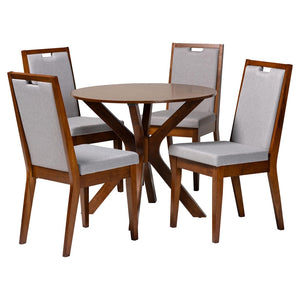 Baxton Studio Baxton Studio Eira 5-Piece Modern Grey & Walnut Dining Set - Stylish Round Table & Chairs Combo Eira-Grey/Walnut-5PC Dining Set