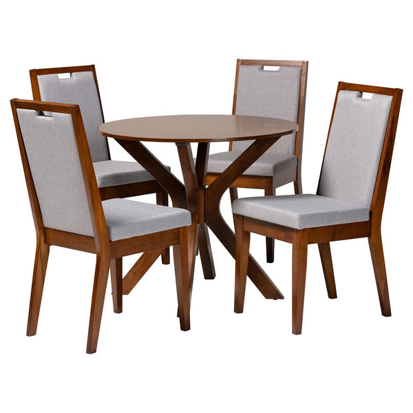 Baxton Studio Baxton Studio Eira 5-Piece Modern Grey & Walnut Dining Set - Stylish Round Table & Chairs Combo Eira-Grey/Walnut-5PC Dining Set