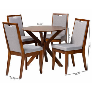 Baxton Studio Baxton Studio Eira 5-Piece Modern Grey & Walnut Dining Set - Stylish Round Table & Chairs Combo Eira-Grey/Walnut-5PC Dining Set