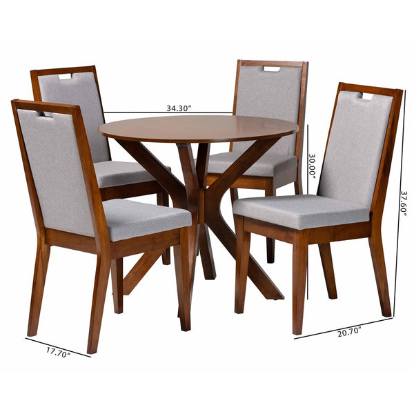 Baxton Studio Baxton Studio Eira 5-Piece Modern Grey & Walnut Dining Set - Stylish Round Table & Chairs Combo Eira-Grey/Walnut-5PC Dining Set
