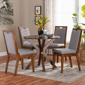Baxton Studio Baxton Studio Eira 5-Piece Modern Grey & Walnut Dining Set - Stylish Round Table & Chairs Combo Eira-Grey/Walnut-5PC Dining Set