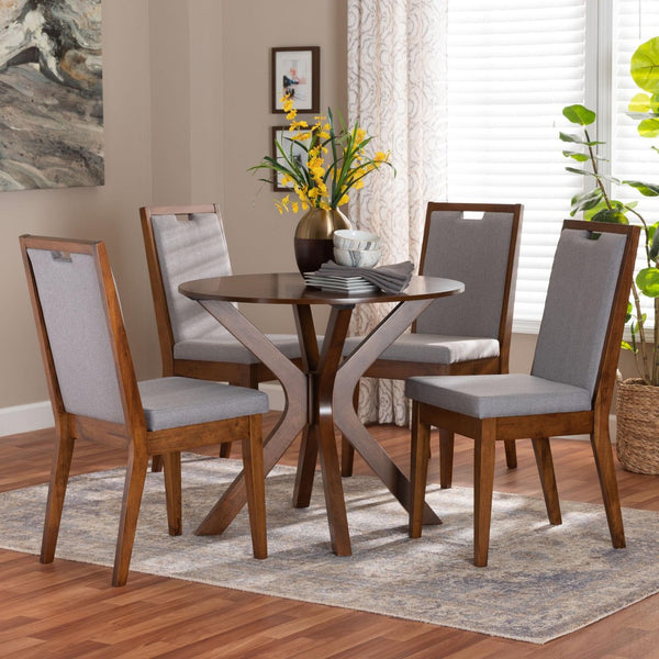 Baxton Studio Baxton Studio Eira 5-Piece Modern Grey & Walnut Dining Set - Stylish Round Table & Chairs Combo Eira-Grey/Walnut-5PC Dining Set