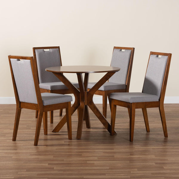 Baxton Studio Baxton Studio Eira 5-Piece Modern Grey & Walnut Dining Set - Stylish Round Table & Chairs Combo Eira-Grey/Walnut-5PC Dining Set