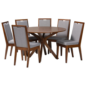 Baxton Studio Baxton Studio Eira 7-Piece Round Dining Set in Grey & Walnut - Comfort Meets Modern Style! Eira-Grey/Walnut-7PC Dining Set