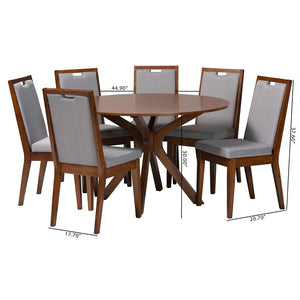 Baxton Studio Baxton Studio Eira 7-Piece Round Dining Set in Grey & Walnut - Comfort Meets Modern Style! Eira-Grey/Walnut-7PC Dining Set