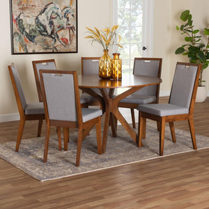 Baxton Studio Baxton Studio Eira 7-Piece Round Dining Set in Grey & Walnut - Comfort Meets Modern Style! Eira-Grey/Walnut-7PC Dining Set