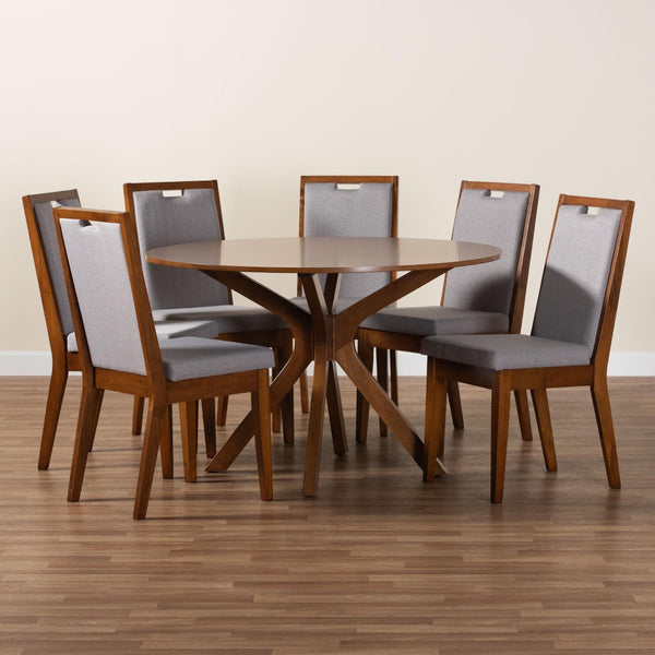 Baxton Studio Baxton Studio Eira 7-Piece Round Dining Set in Grey & Walnut - Comfort Meets Modern Style! Eira-Grey/Walnut-7PC Dining Set