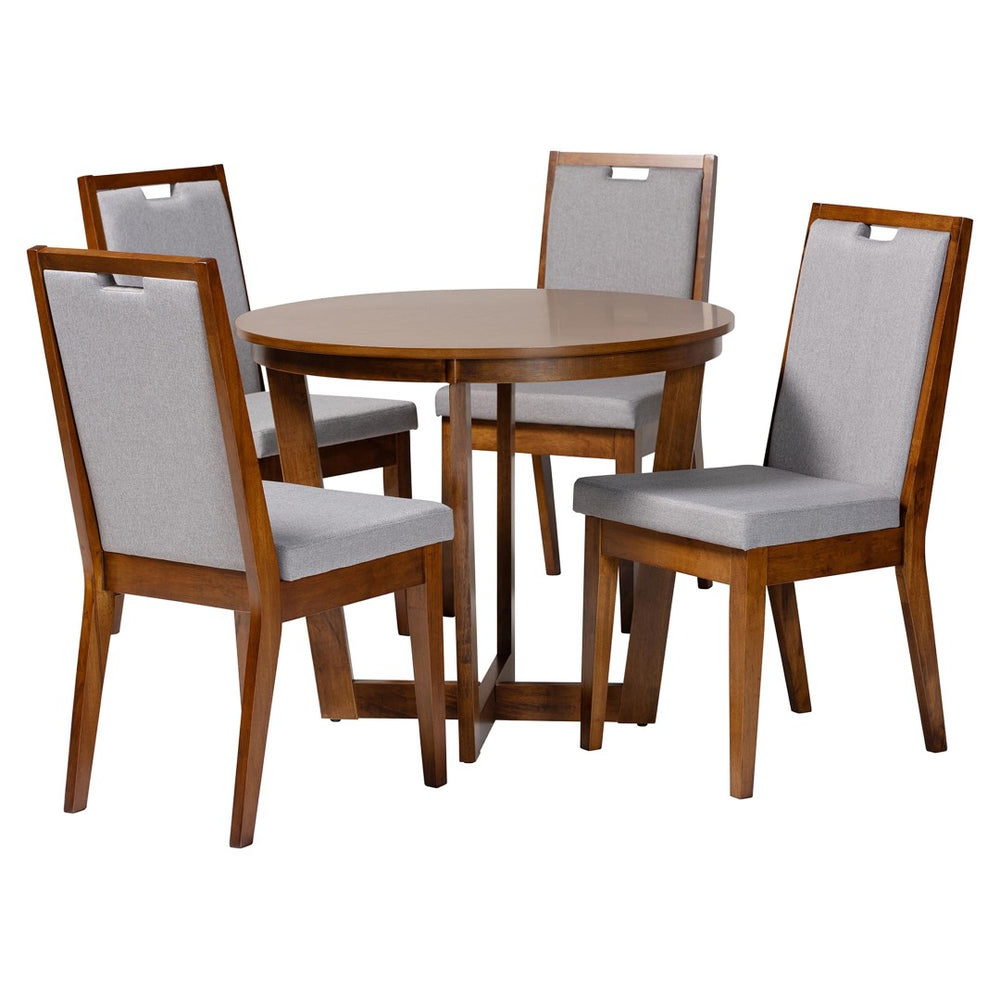 Baxton Studio Baxton Ana Modern 5-Piece Dining Set in Grey & Walnut - Stylish, Comfortable, and Durable Design Ana-Grey/Walnut-5PC Dining Set