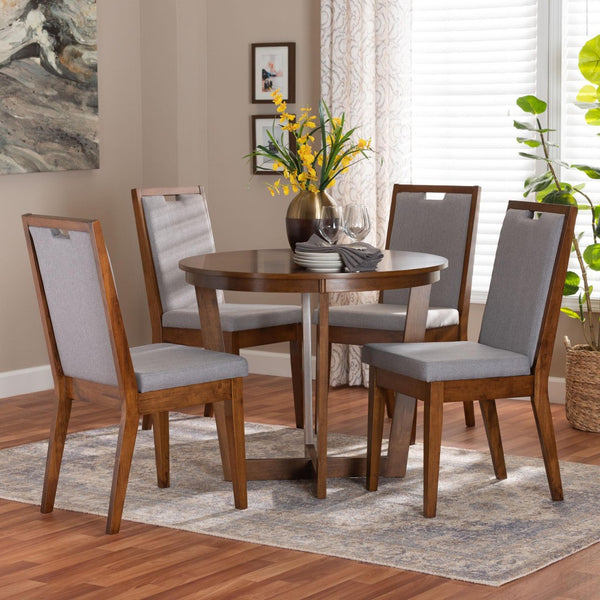 Baxton Studio Baxton Ana Modern 5-Piece Dining Set in Grey & Walnut - Stylish, Comfortable, and Durable Design Ana-Grey/Walnut-5PC Dining Set