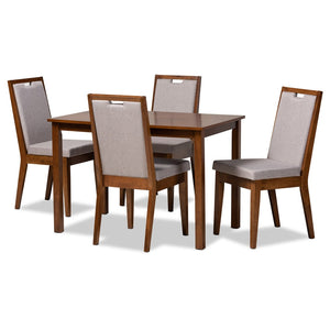Baxton Studio Baxton Studio 5-Piece Modern Dining Set - Grey Upholstered Chairs & Walnut Table for Elegant Spaces Rosa-Grey/Walnut-5PC Dining Set