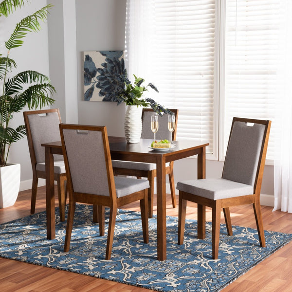 Baxton Studio Baxton Studio 5-Piece Modern Dining Set - Grey Upholstered Chairs & Walnut Table for Elegant Spaces Rosa-Grey/Walnut-5PC Dining Set